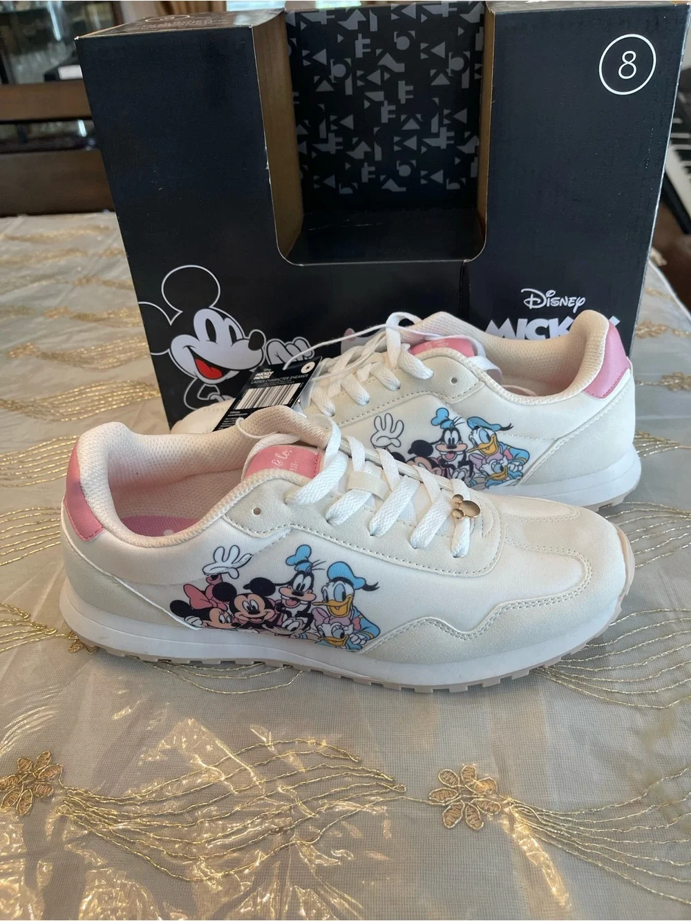 Disney White and Pink women’s ' Mickey & Friends Sneakers with Character Graphic